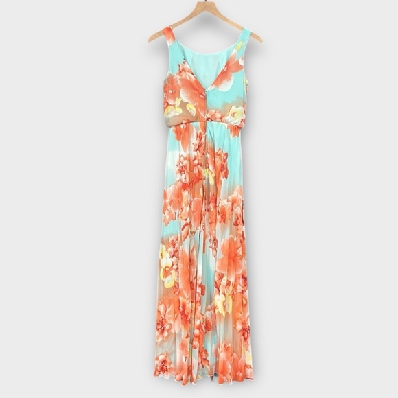 B. Darlin Floral-print Chiffon Pleated Sleeveless Maxi Dress Size 4 - Picture 6 of 12